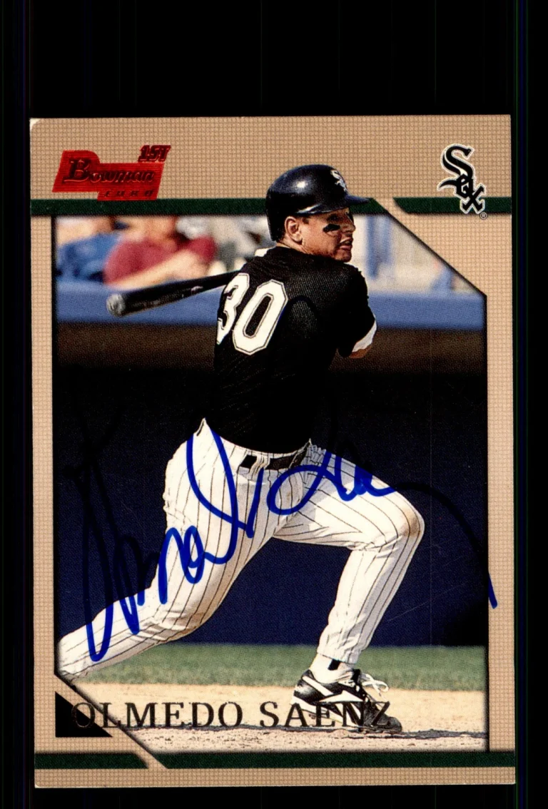 Signed Baseball Card Auto Olmedo Saenz 1996 Bowman #313 Chicago White Sox