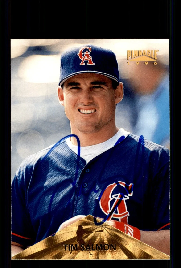 Signed Baseball Card Auto Tim Salmon 1996 Pinnacle #26 California Angels
