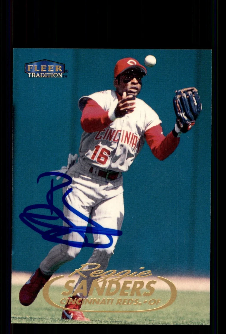 Signed Baseball Card Auto Reggie Sanders 1998 Fleer Tradition #16 Reds