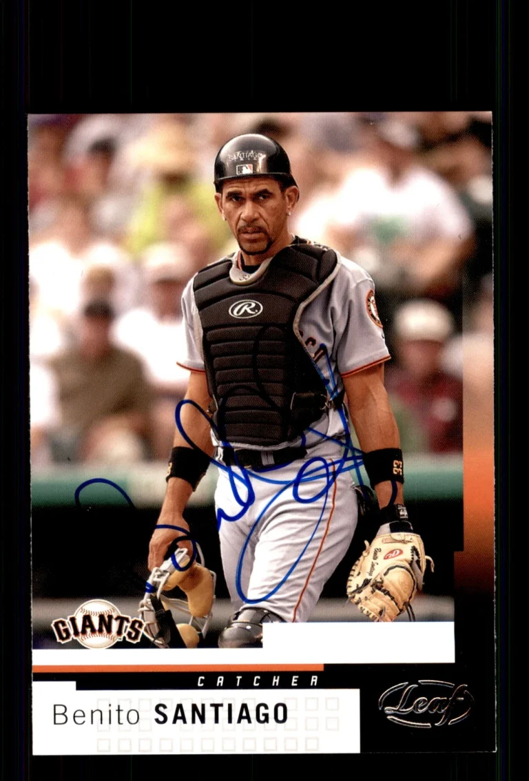 Signed Baseball Card Auto Benito Santiago 2004 Leaf #196 San Francisco Giants