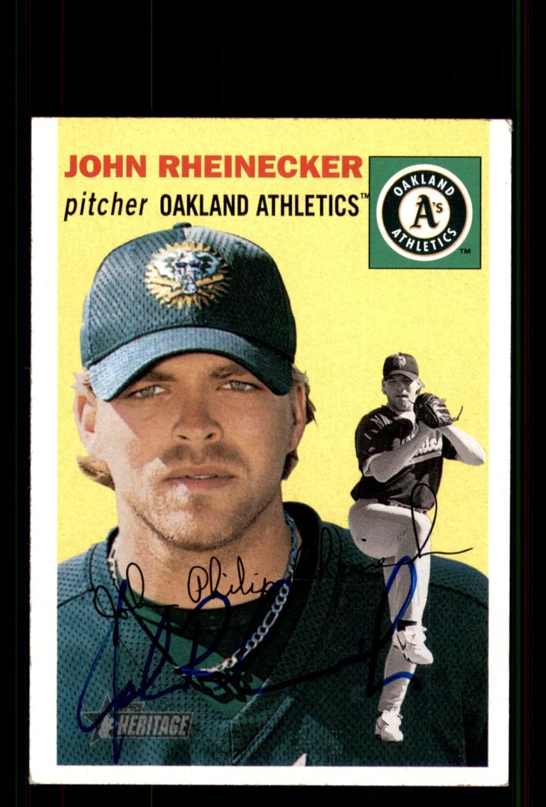 Signed Baseball Card Auto John Rheinecker 2003 Topps Heritage #360 A's