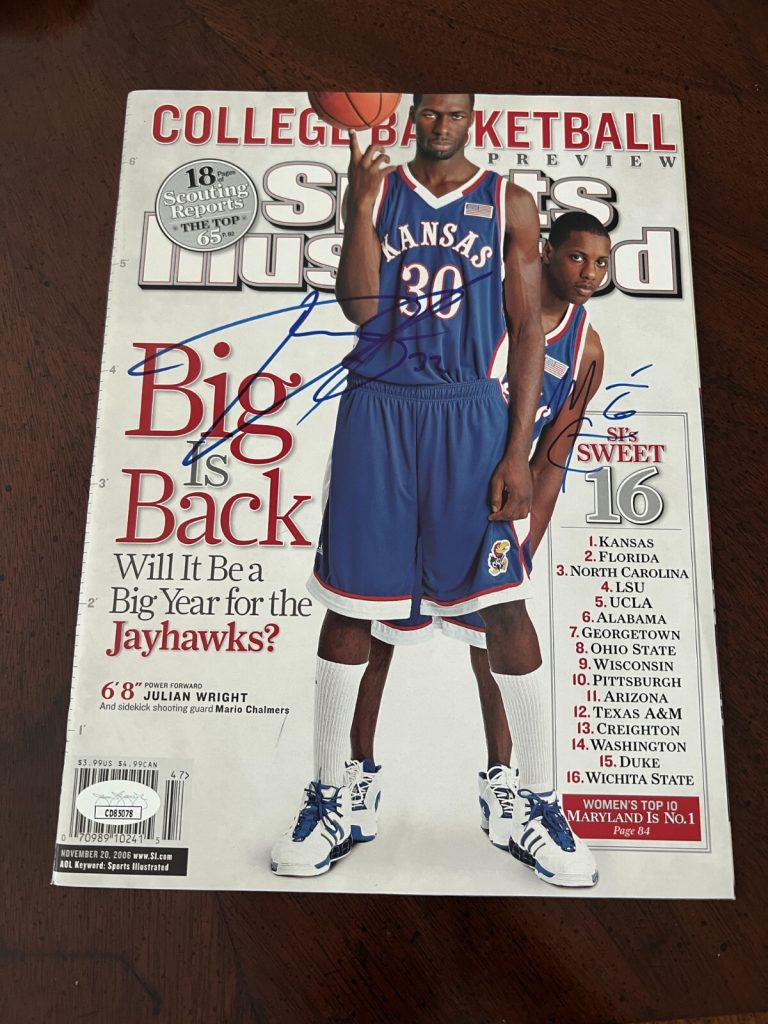JULIAN WRIGHT MARIO CHALMERS SIGNED SPORTS ILLUSTRATED BASKETBALL KU AUTO JSA