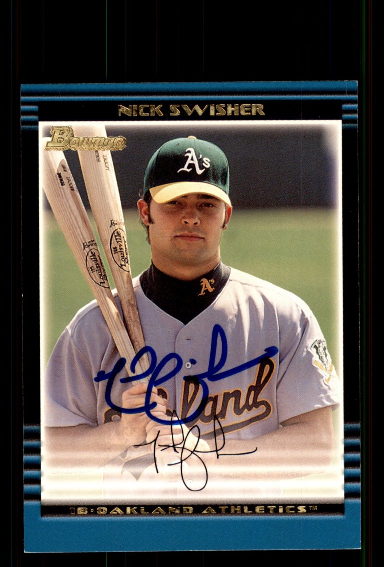 Signed Baseball Card Auto Nick Swisher 2002 Bowman #BDP16 A's