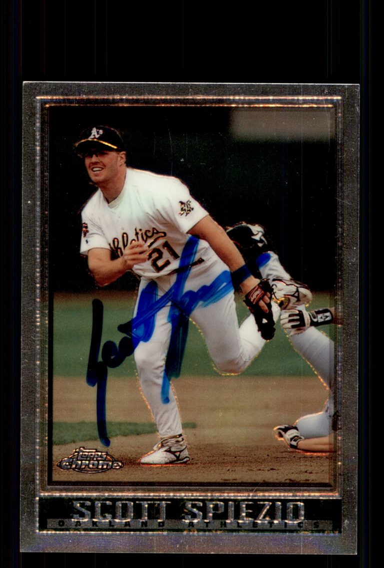 Signed Baseball Card Auto Scott Spiezio 1998 Topps Chrome #144 Oakland Athletics