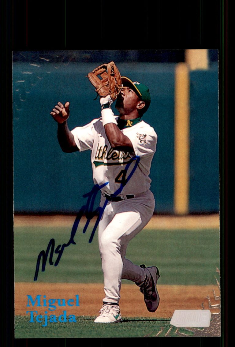 Signed Baseball Card Auto Miguel Tejada 1998 Stadium Club #69 Oakland Athletics