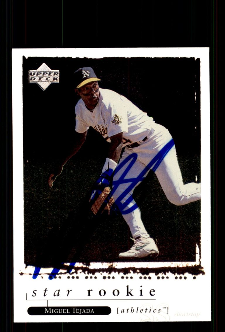 Signed Baseball Card Auto Miguel Tejada 1998 Upper Deck #275 Oakland Athletics