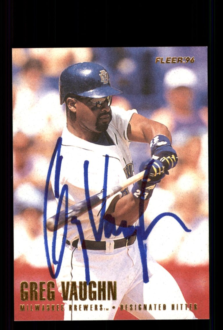 Signed Baseball Card Auto Greg Vaughn 1996 Fleer #161 Milwaukee Brewers