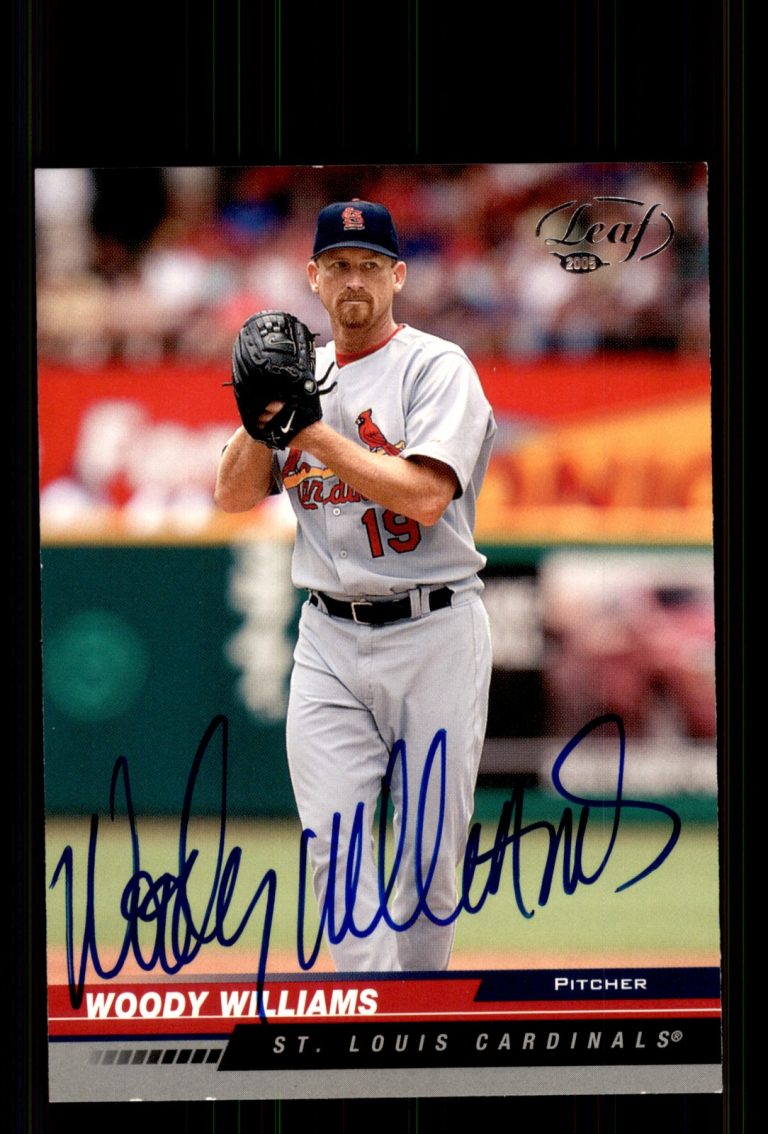 Signed Baseball Card Auto Woody Williams 2005 Leaf #185 St. Louis Cardinals