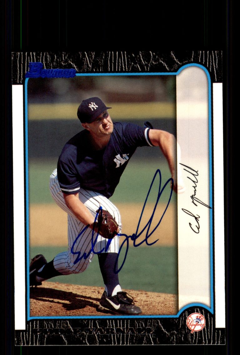 Signed Baseball Card Auto Eddie Yarnall 1999 Bowman #342 New York Yankees