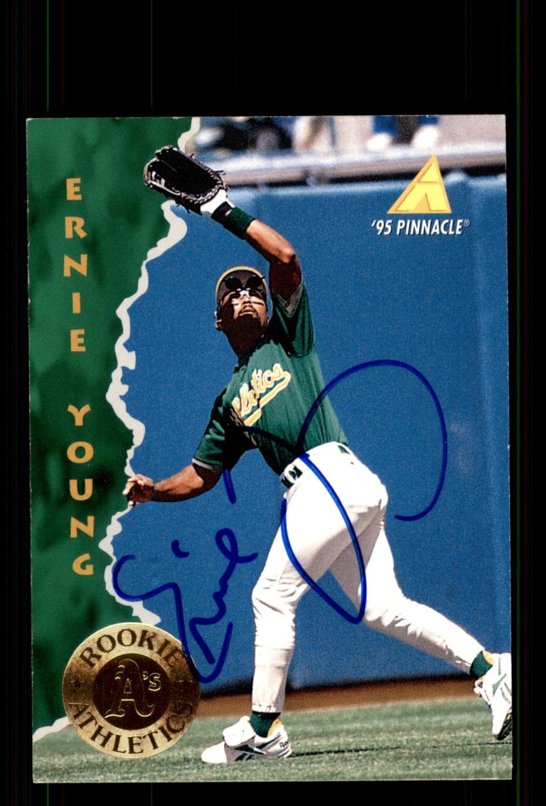 Signed Baseball Card Auto Ernie Young 1995 Pinnacle #159 Oakland Athletics