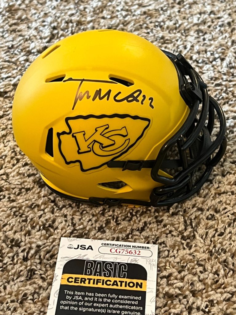 TRENT McDUFFIE SIGNED FOOTBALL MINI HELMET KANSAS CITY CHIEFS AUTO RAVE JSA COA