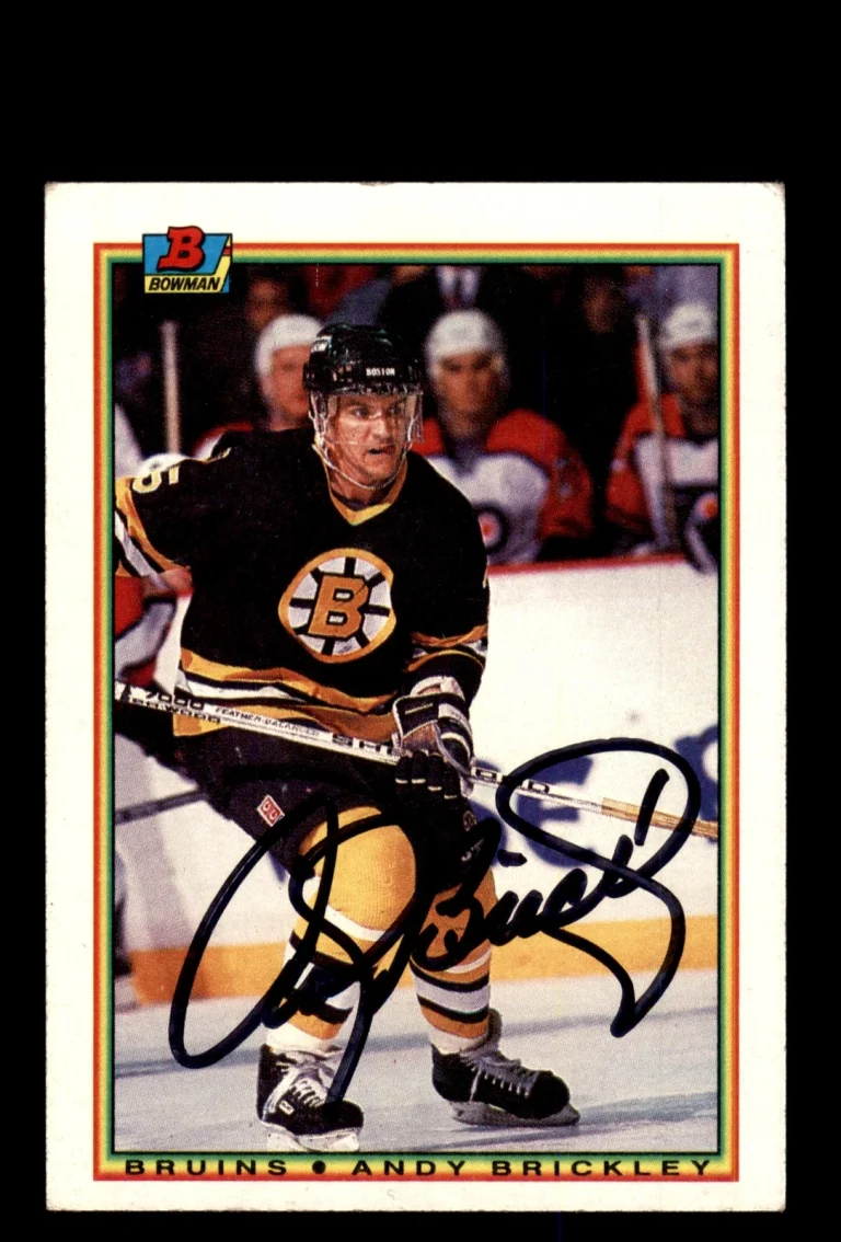 Signed Hockey Card Auto Andy Brickley 1990-91 Bowman #27 Boston Bruins