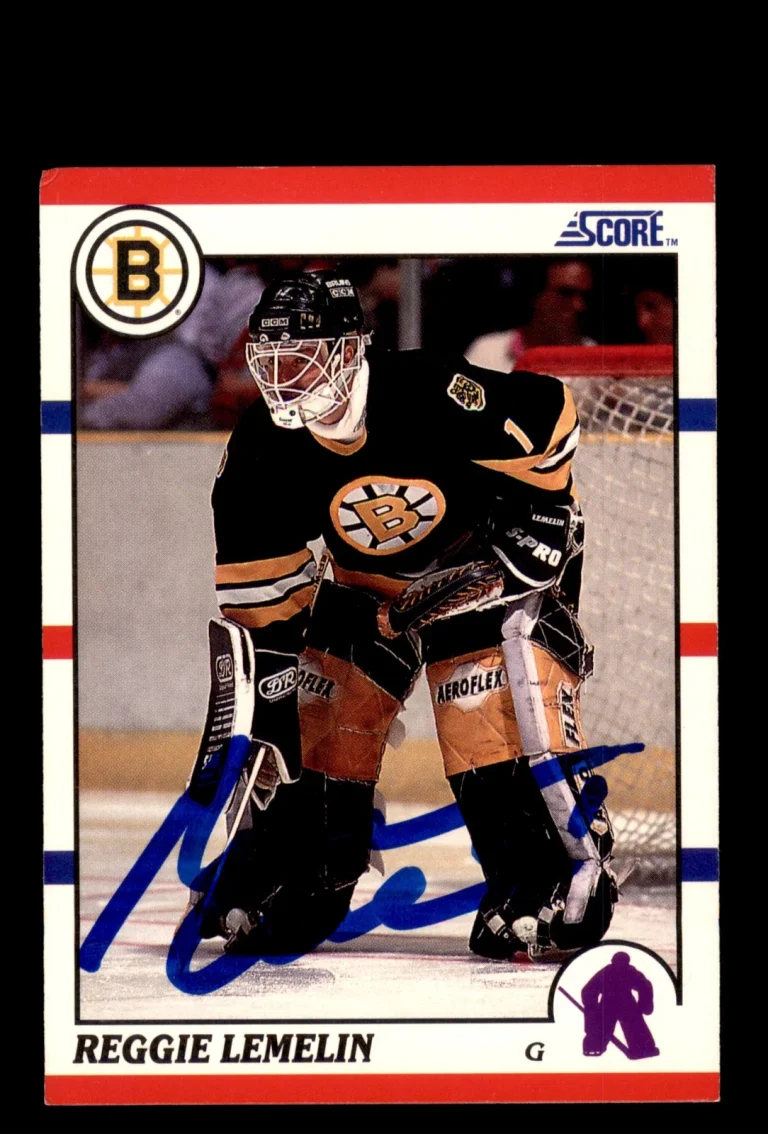 Signed Hockey Card Auto Reggie Lemelin 1990-91 Score American #159 Boston Bruins