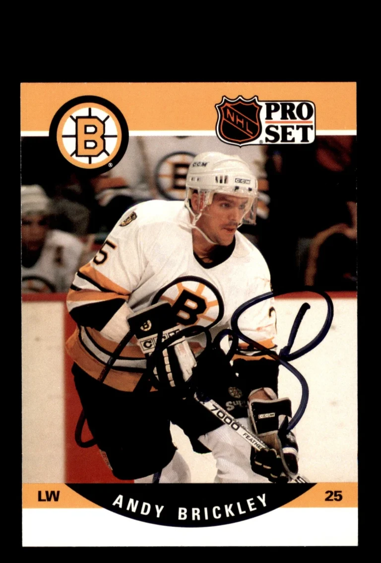 Signed Hockey Card Auto Andy Brickley 1990-91 Pro Set #406 Boston Bruins