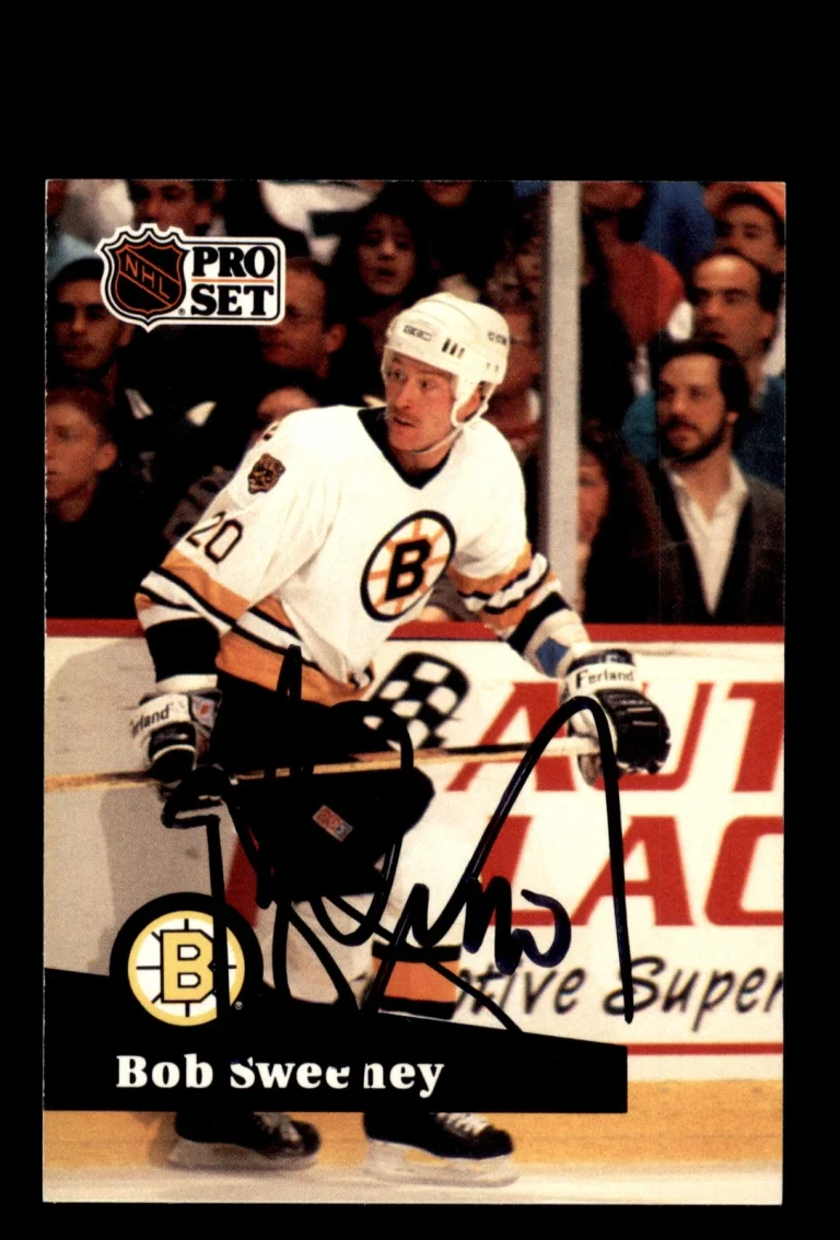 Signed Hockey Card Auto Bob Sweeney 1991-92 Pro Set #6 Boston Bruins