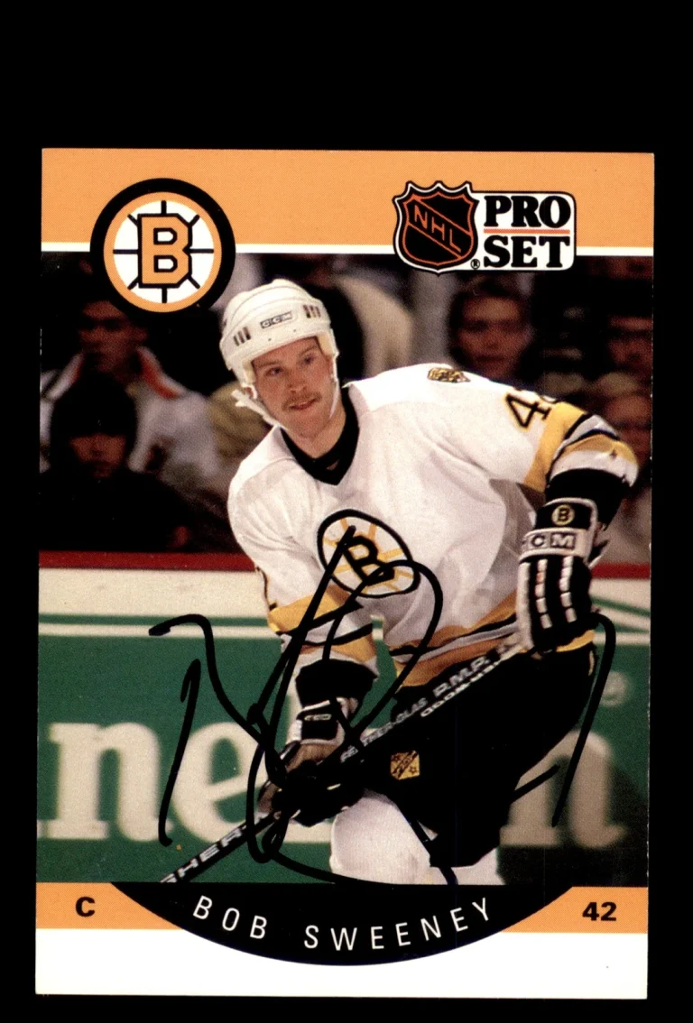 Signed Hockey Card Auto Bob Sweeney 1990-91 Pro Set #15 Boston Bruins