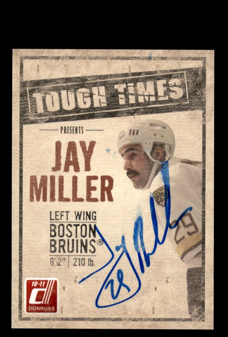 Signed Hockey Card Auto Jay Miller 2010-11 Donruss #8 Boston Bruins *Smear