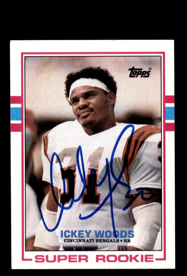 Signed Football Card Auto Ickey Woods 1989 Topps #27 Cincinnati Bengals
