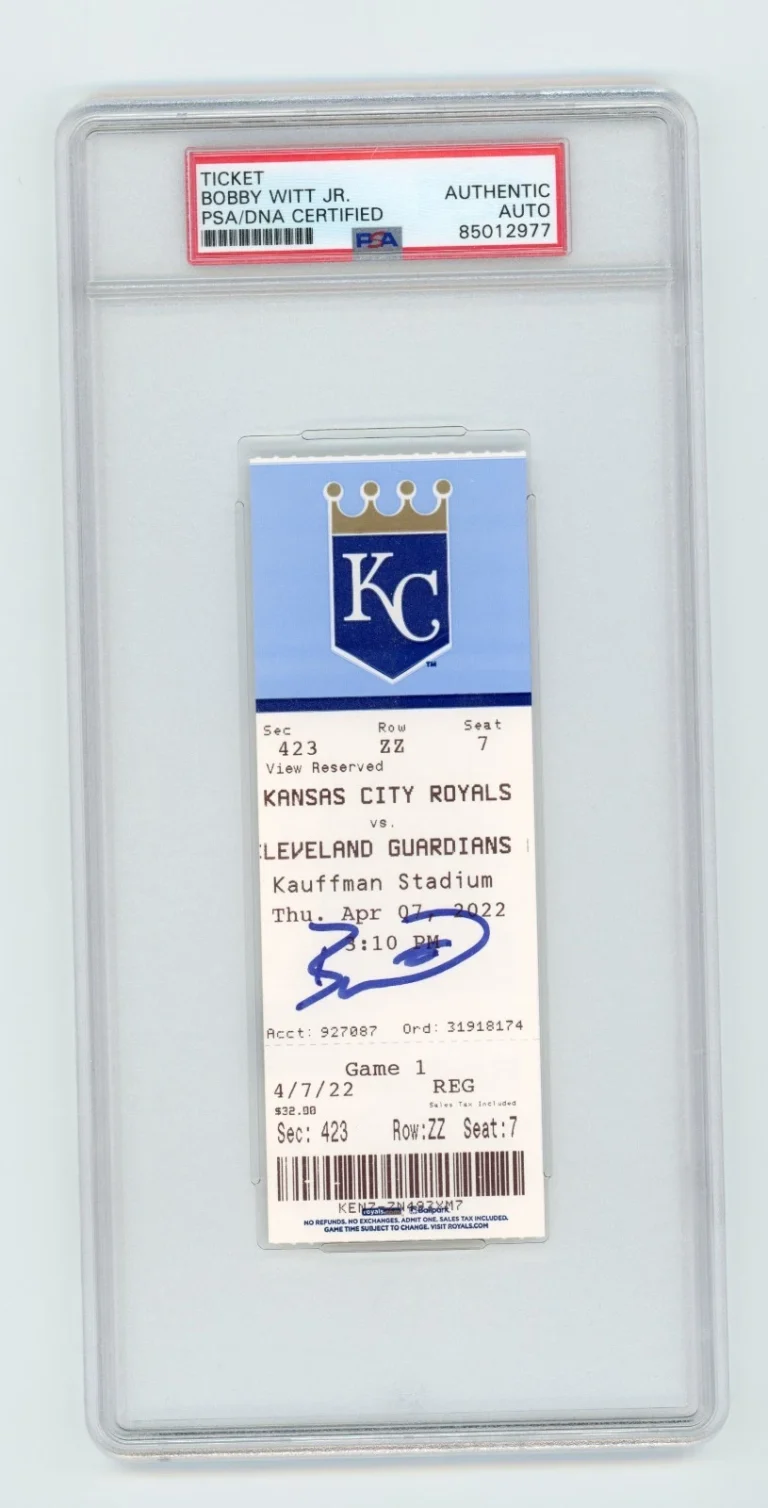 BOBBY WITT JR BASEBALL SIGNED MLB DEBUT TICKET KANSAS CITY ROYALS AUTO PSA/DNA