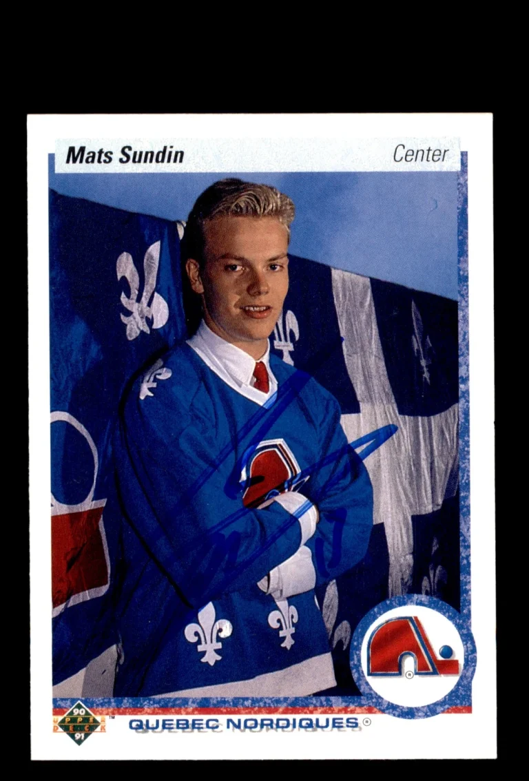 Signed Hockey Card Auto Mats Sundin 1990-91 Upper Deck #365b Quebec Nordiques