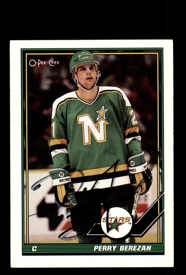 Signed Hockey Card Auto Perry Berezan 1991-92 Topps #485 Minnesota North Stars
