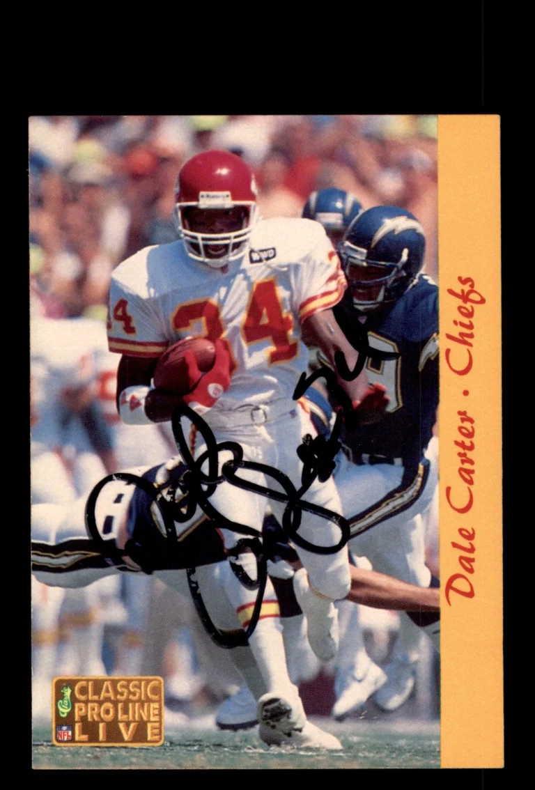 Signed Football Card Auto Dale Carter 1993 Pro Line Live #116 Kansas City Chiefs