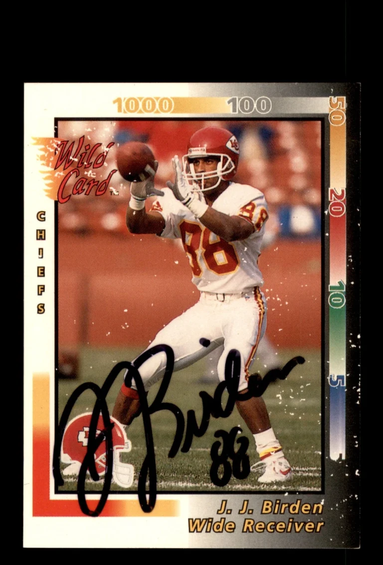 Signed Football Card Auto J.J. Birden 1992 Wild Card #376 Kansas City Chiefs