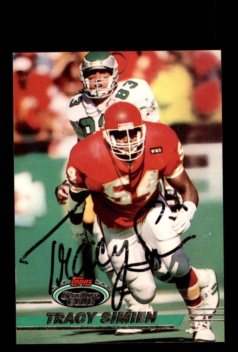 Signed Football Card Auto Tracy Simien 1993 Stadium Club #215 Kansas City Chiefs