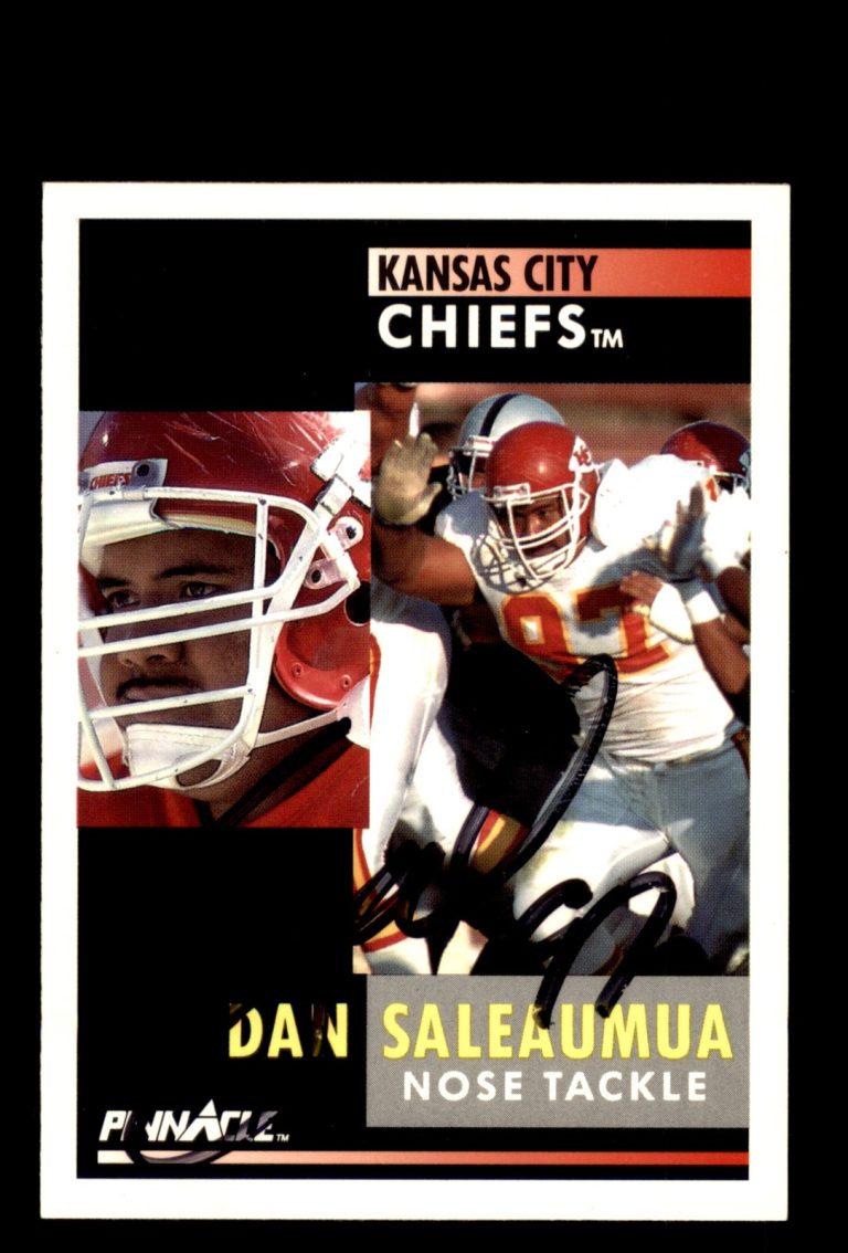 Signed Football Card Auto Dan Saleaumua 1991 Pinnacle #185 Kansas City Chiefs