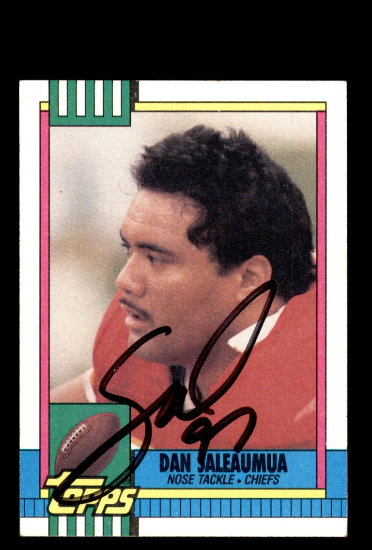 Signed Football Card Auto Dan Saleaumua 1990 Topps #249 Kansas City Chiefs