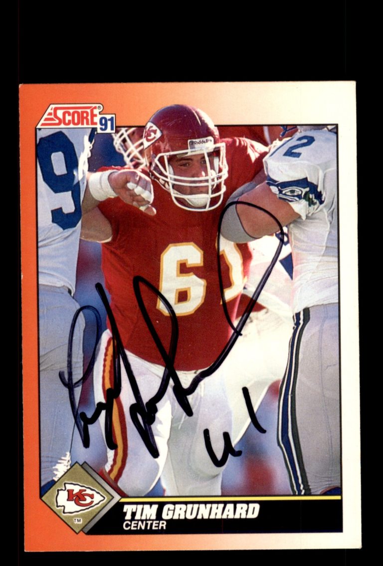 Signed Football Card Auto Tim Grunhard 1991 Score #379 Kansas City Chiefs