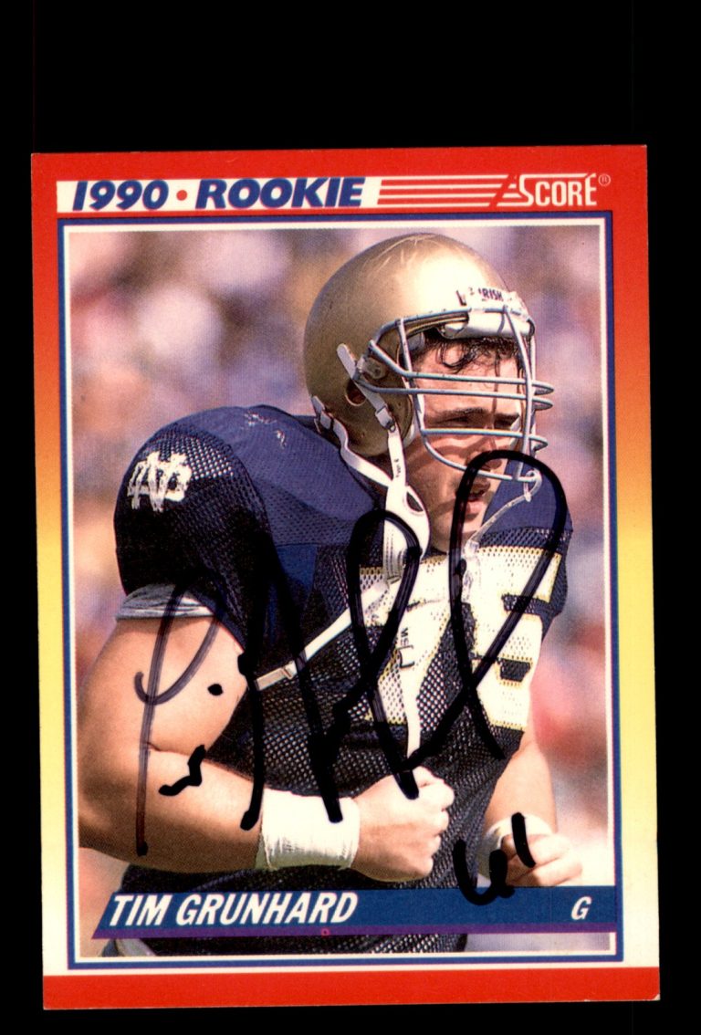 Signed Football Card Auto Tim Grunhard 1990 Score #646 Notre Dame Fighting Irish