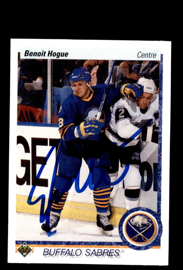 Signed Hockey Card Auto Benoit Hogue 1990-91 Upper Deck #402 Buffalo Sabres