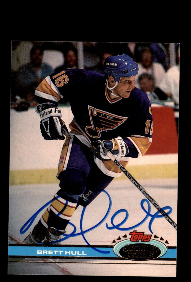 Signed Hockey Card Auto Brett Hull 1991-92 Stadium Club #67 St. Louis Blues