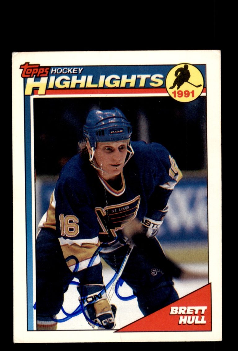 Signed Hockey Card Auto Brett Hull 1991-92 Topps #403 St. Louis Blues *CREASE*