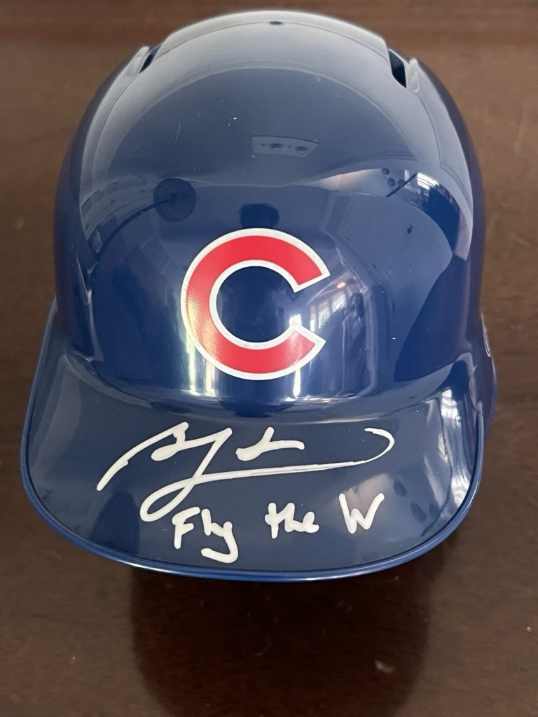BEN ZOBRIST SIGNED MINI BASEBALL BATTING HELMET CHICAGO CUBS FLY THE W BAS COA
