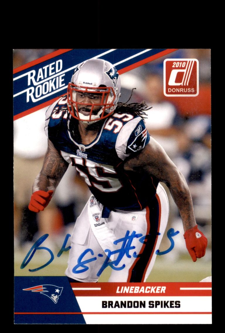 Signed Football Card Auto Brandon Spikes 2010 Donruss Rated Rookies #12 Patriots