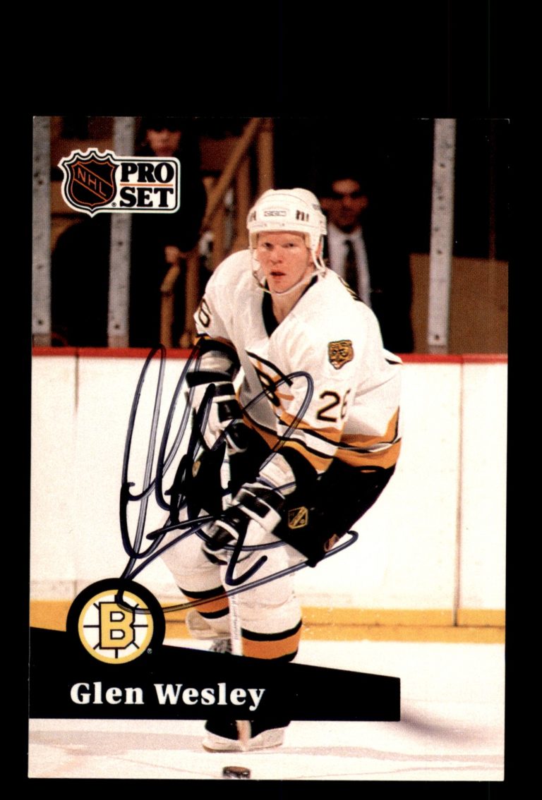 Signed Hockey Card Auto Glen Wesley 1991-92 Pro Set #1 Boston Bruins