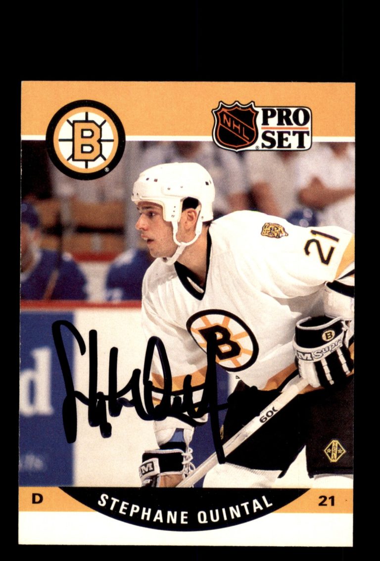 Signed Hockey Card Auto Stephane Quintal 1990-91 Pro Set #410 Boston Bruins