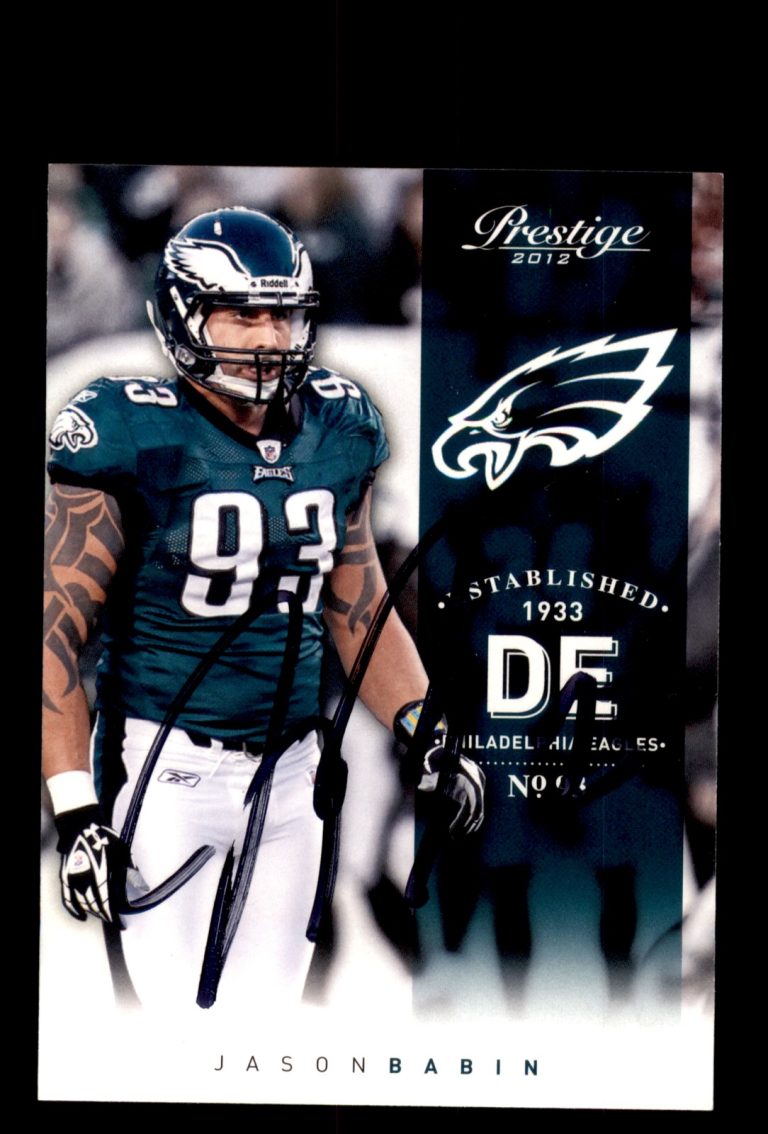 Signed Football Card Auto Jason Babin 2012 Panini Prestige #149 Eagles