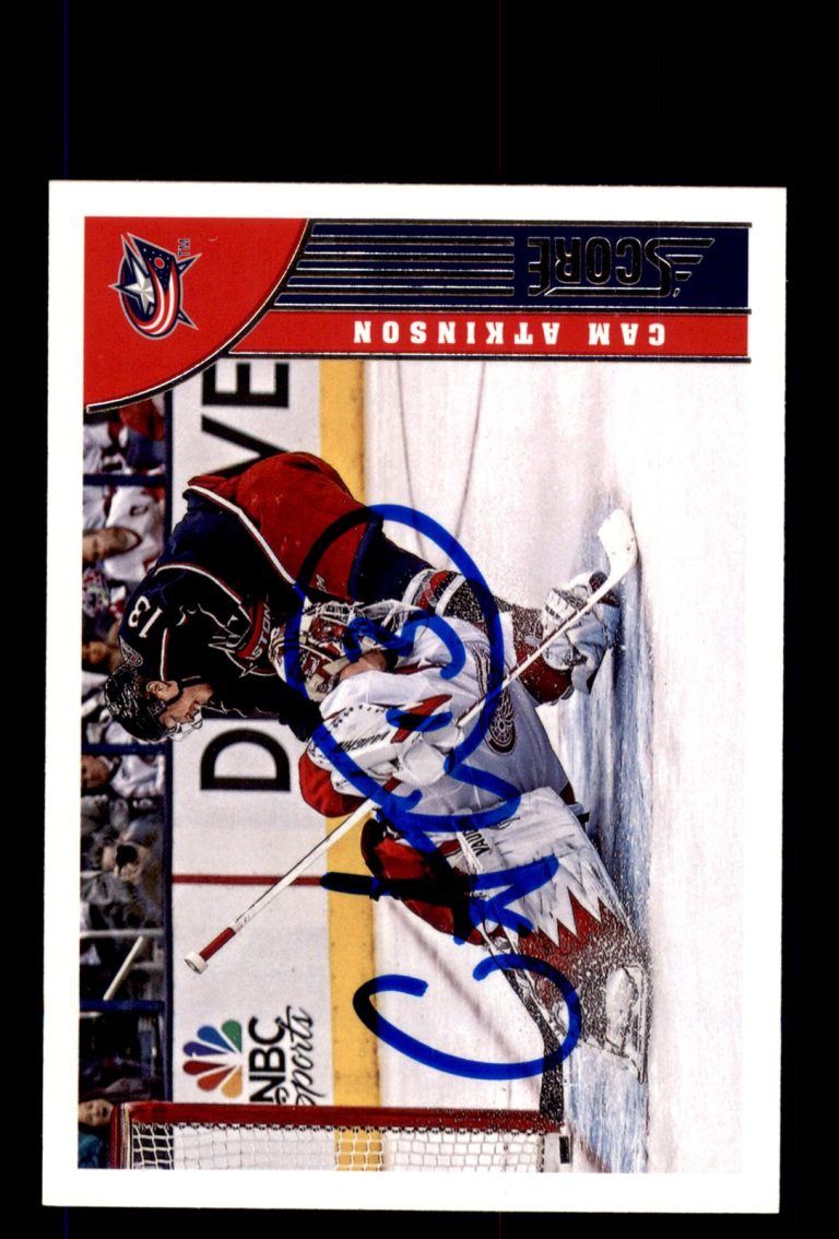Signed Hockey Card Auto Cam Atkinson 2013-14 Score #135 Columbus Blue Jackets