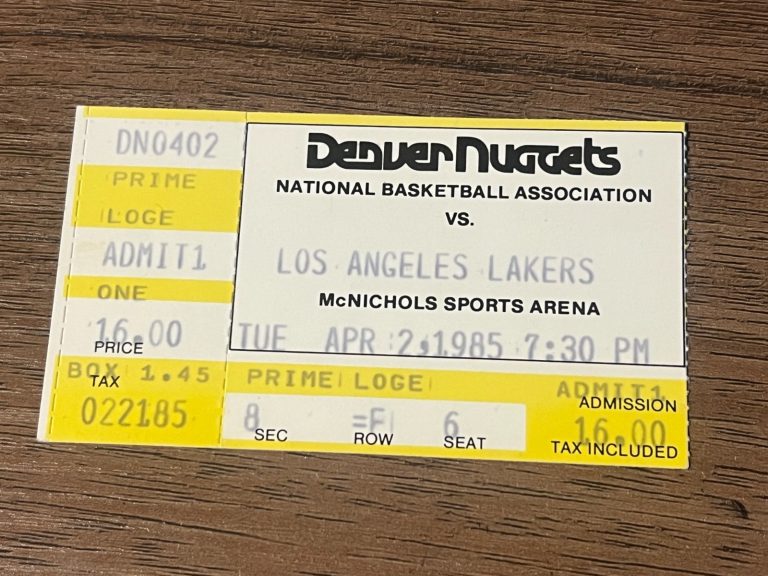 VTG Basketball Ticket Stub NBA Denver Nuggets v. Los Angeles Lakers 4/2 1985