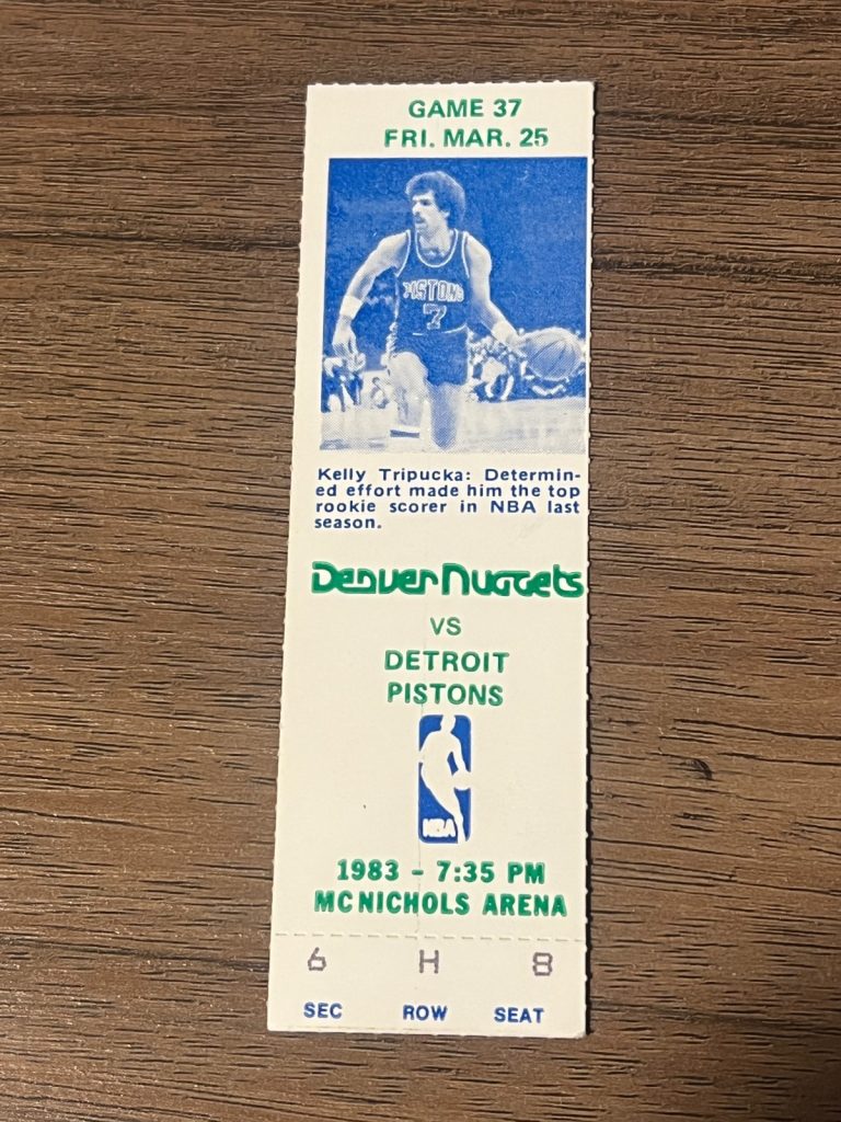 VTG Basketball Ticket Stub NBA Denver Nuggets v. Detroit Pistons 3/25 1983