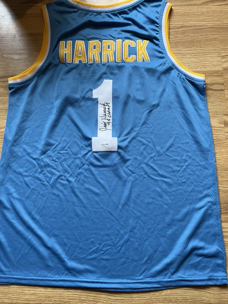 UCLA BRUINS-JIM JAMES HARRICK SIGNED AUTOGRAPH JERSEY ACOA 1995 NCAA CHAMP COACH