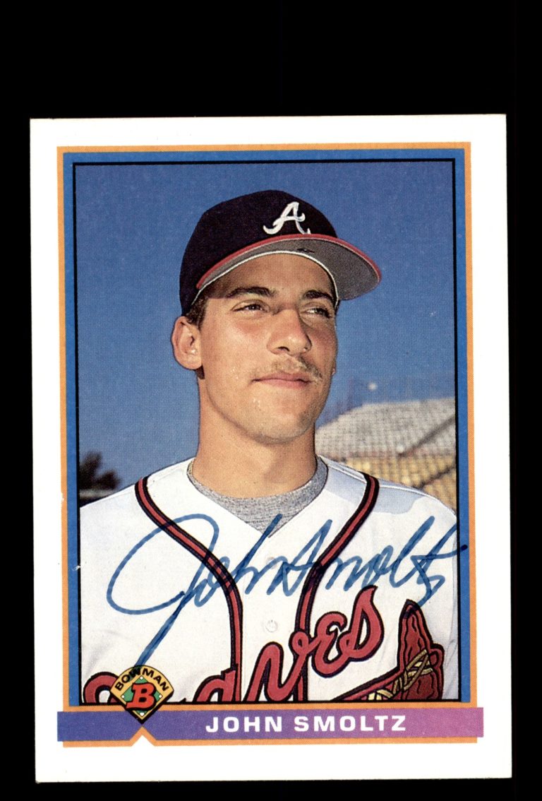 Signed Baseball Card Auto John Smoltz 1991 Bowman #580 Atlanta Braves