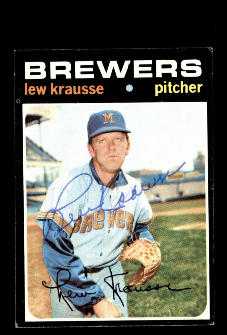 Signed Baseball Card Auto Lew Krausse 1971 Topps #372 Milwaukee Brewers