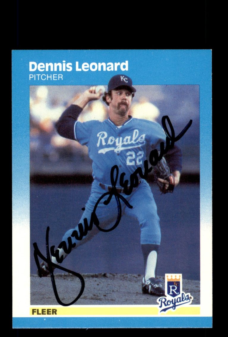 Signed Baseball Card Auto Dennis Leonard 1987 Fleer #374 Kansas City Royals