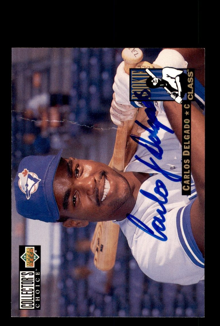 Signed Baseball Card Auto Carlos Delgado 1994 Collector's Choice #4 *Crease
