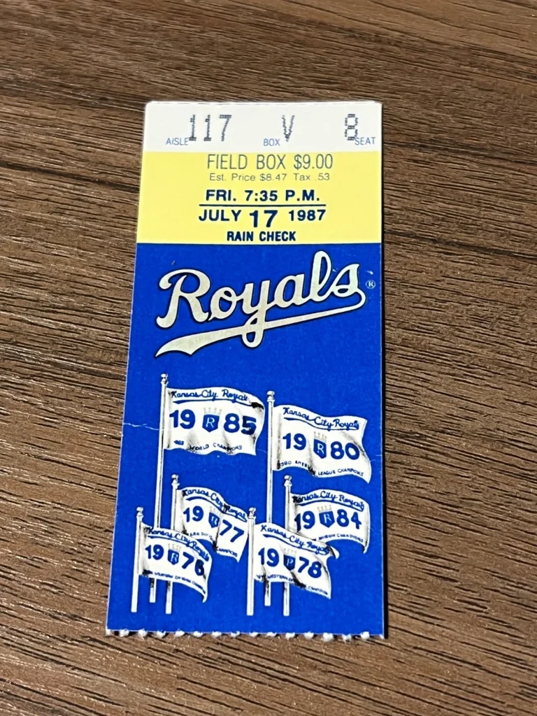 VTG Baseball Ticket KANSAS CITY ROYALS 1987 7/17 HAL McRAE LAST MLB GAME