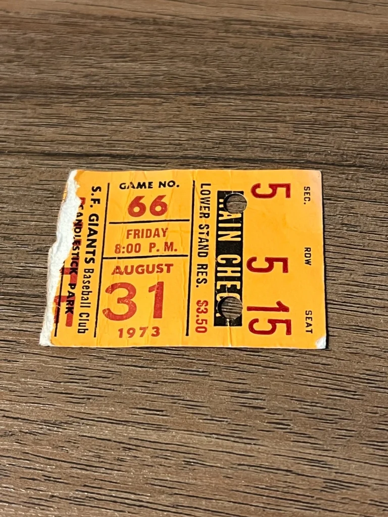 VTG Baseball Ticket 1973 8/31 DAVE KINGMAN HR #16 HANK AARON HITS 3479 + 3480